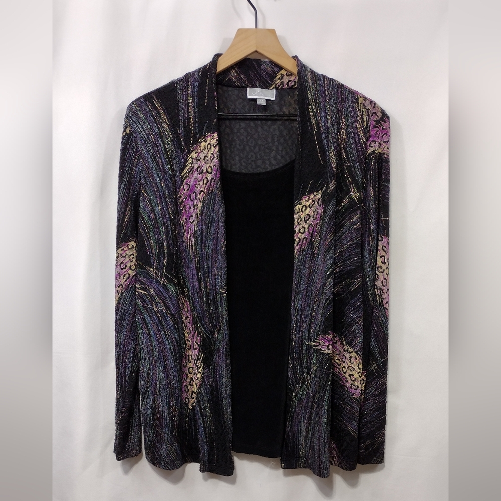 JM Collection Animal Print Feather Layered Blouse Womens M Artsy Boho Fairy 90s